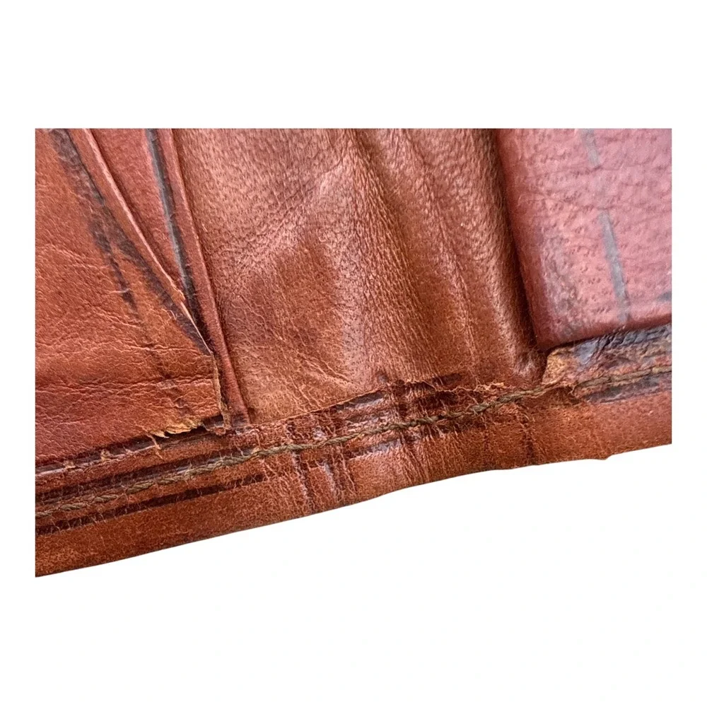 Vintage Tooled Leather Bifold Wallet Brown Boho Western Artisan Handmade